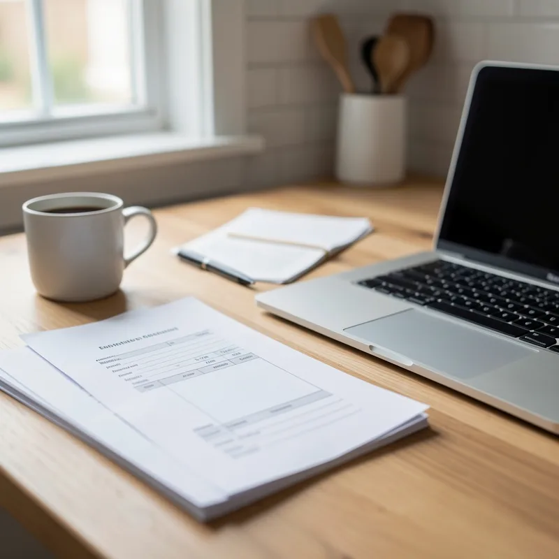Documents administratifs factures et formulaire posés sur une table avec un ordinateur portable