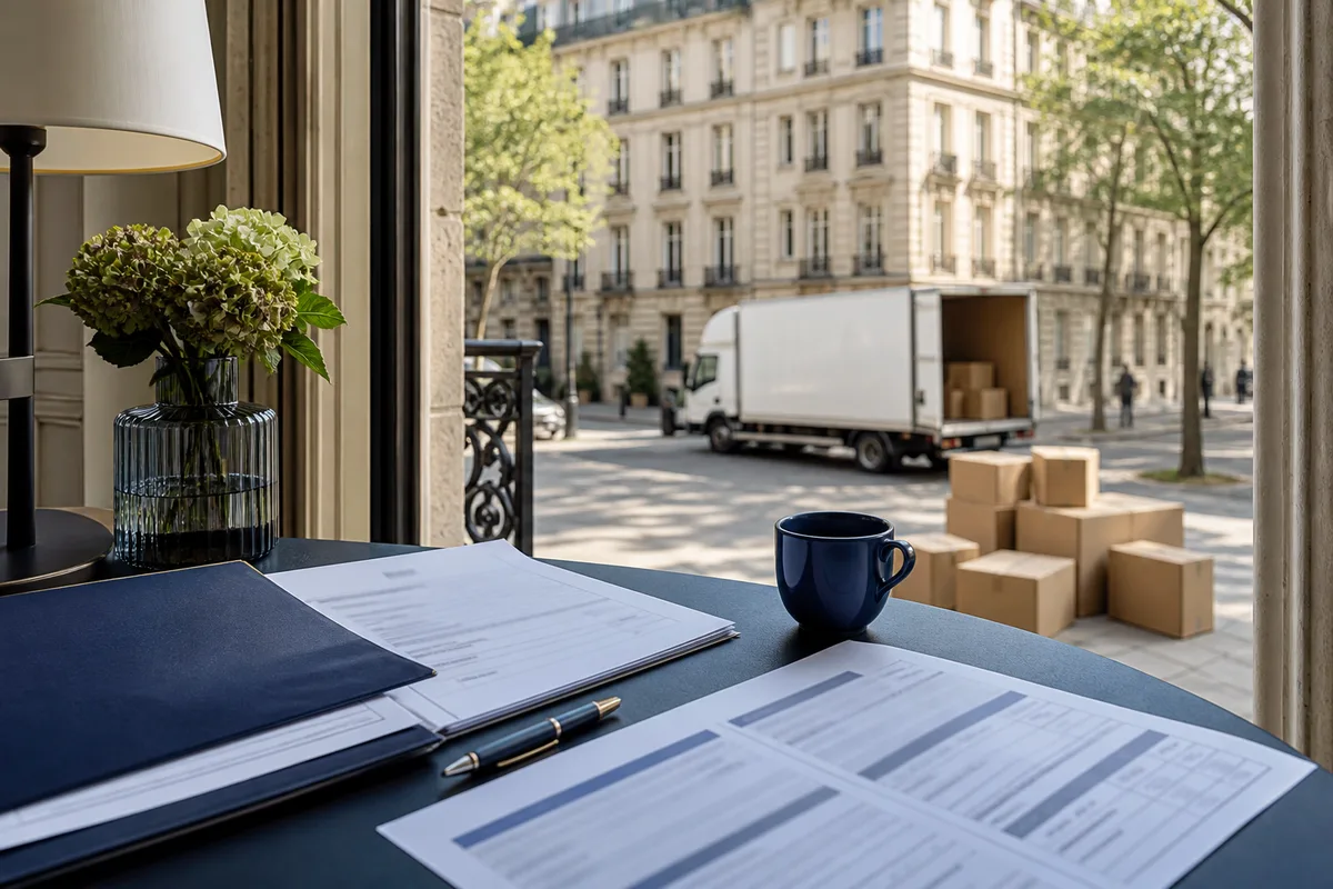 Vérification d&rsquo;un dossier administratif et d&rsquo;un devis de déménagement sur une table
