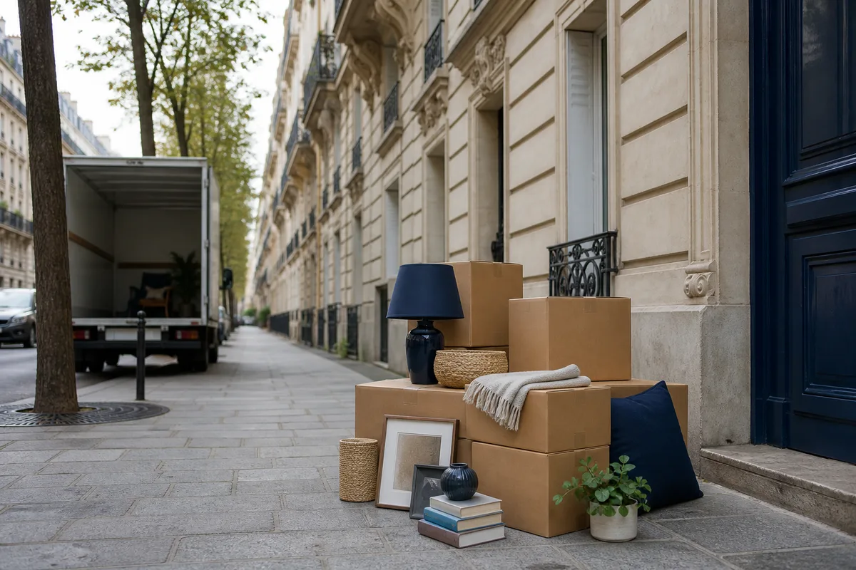 Cartons triés avec objets destinés au don et à la vente avant un déménagement